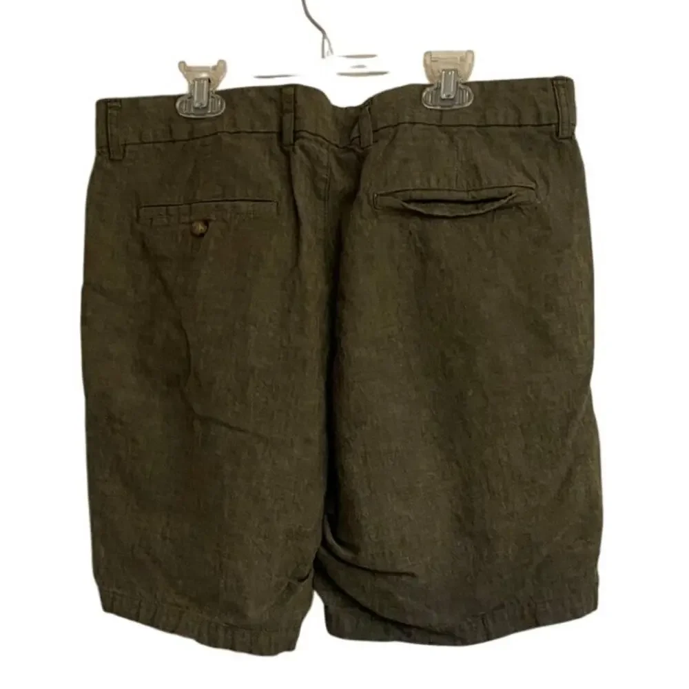 LR4308 Old Navy Slim Linen Blend Shorts Mens 34 Olive Green Flat Front Casual